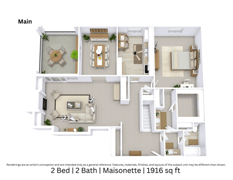 Floor plan for 2 beds, 2 baths, 1916 sqft